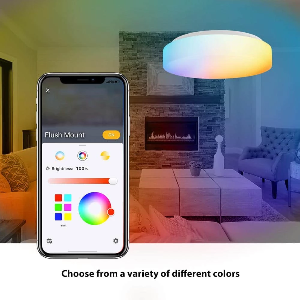 11 in. White Smart Hubspace CCT and RGB Selectable LED Flush Mount Puff by Commercial Electric 4 11 in. White Smart Hubspace CCT and RGB Selectable LED Flush Mount Puff by Commercial Electric - Image 2