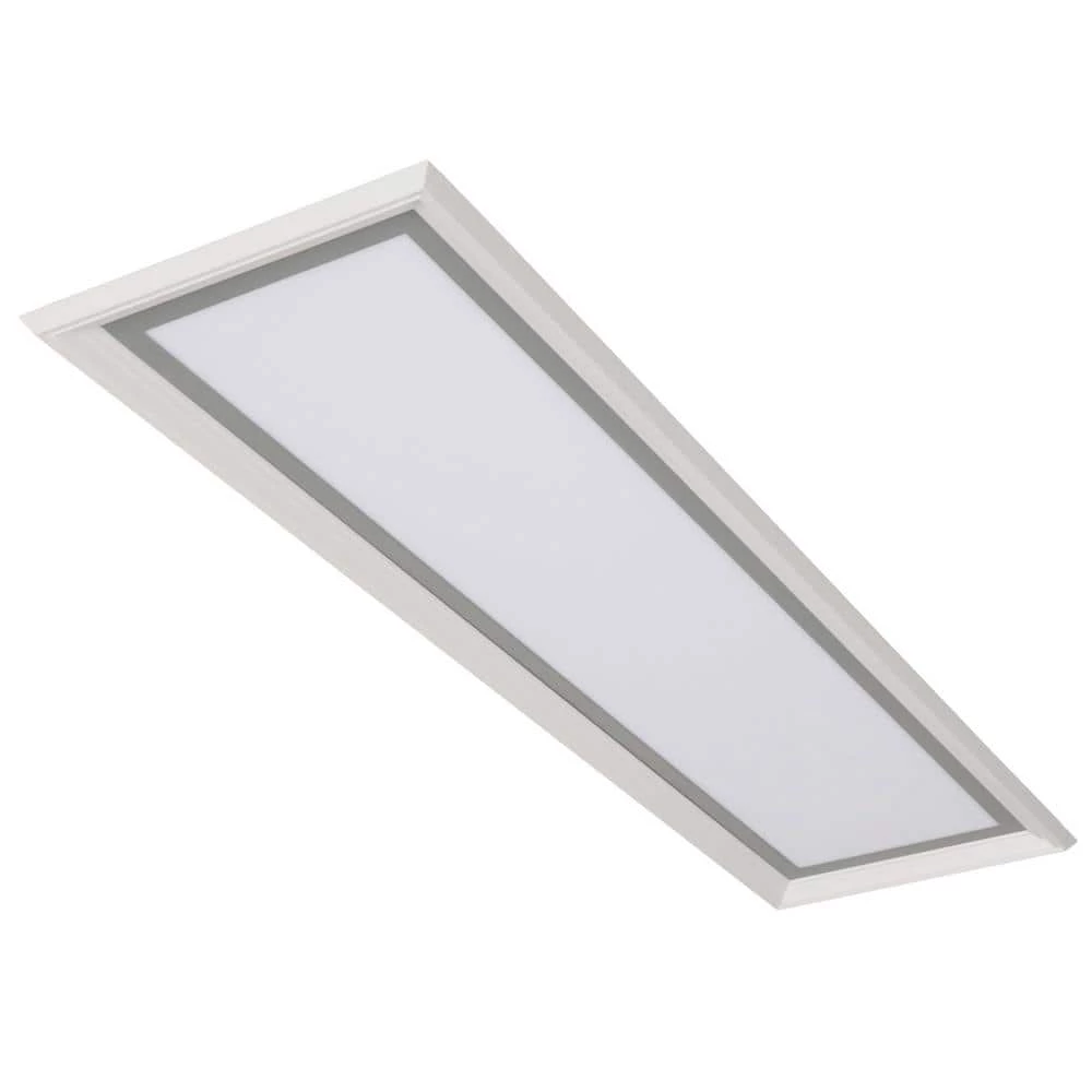 Augusta 50 in. x 15 in. Satin Nickel, White Frame CCT Selectable LED Flush Mount Ceiling Light 4000 Dimmable Lumens by Commercial Electric 3 Augusta 50 in. x 15 in. Satin Nickel, White Frame CCT Selectable LED Flush Mount Ceiling Light 4000 Dimmable Lumens by Commercial Electric