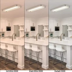 Sebastian 48 in. x 13 in. Modern White Satin Nickel CCT Selectable LED Flush Mount Ceiling Light 4000 Dimmable Lumens by Commercial Electric -OCTO LIGHTS Shop white commercial electric flush mount lights fp1236whw48lf4h 40 1000