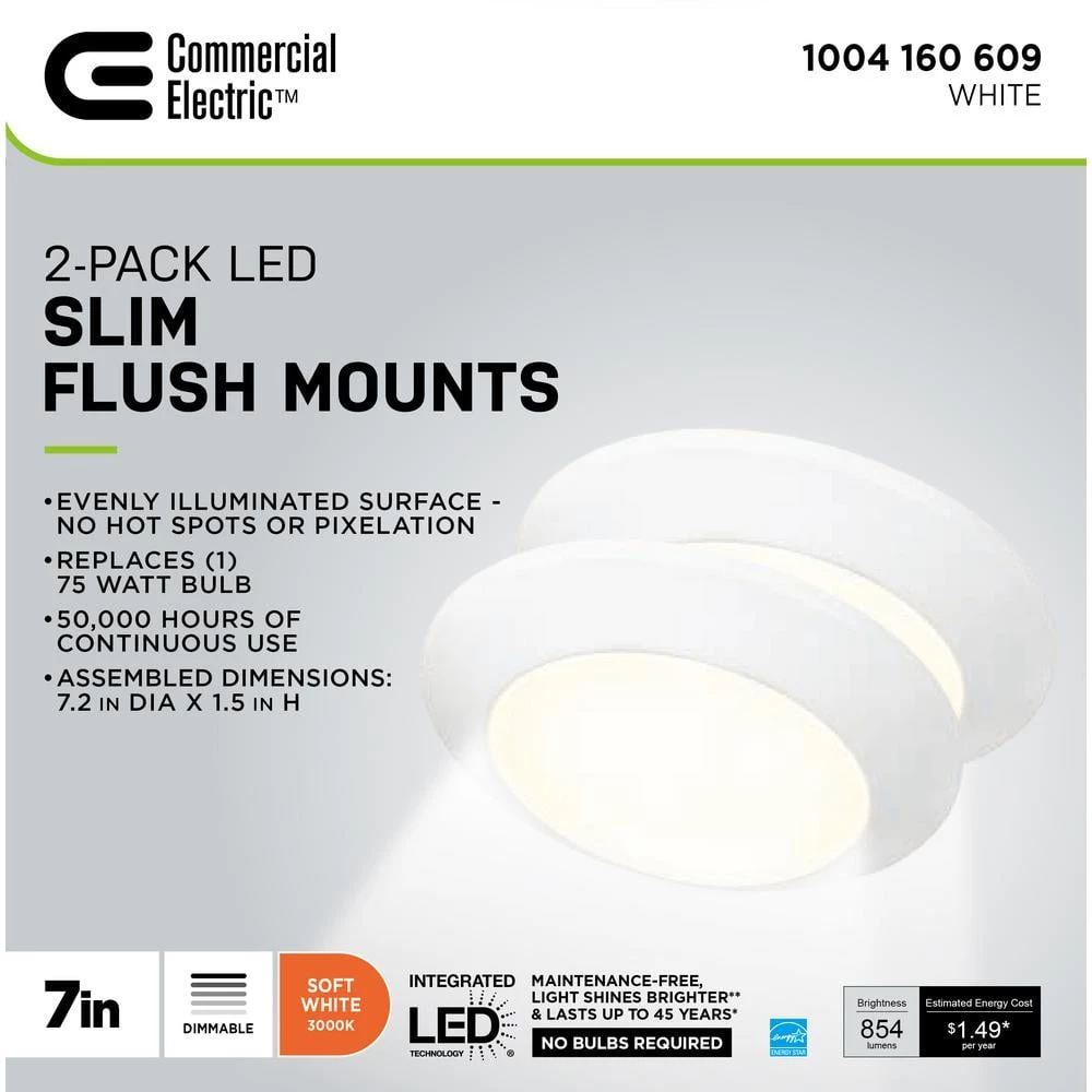 7 in. White LED Flush Mount (2-Pack) by Commercial Electric 11 7 in. White LED Flush Mount (2-Pack) by Commercial Electric - Image 9