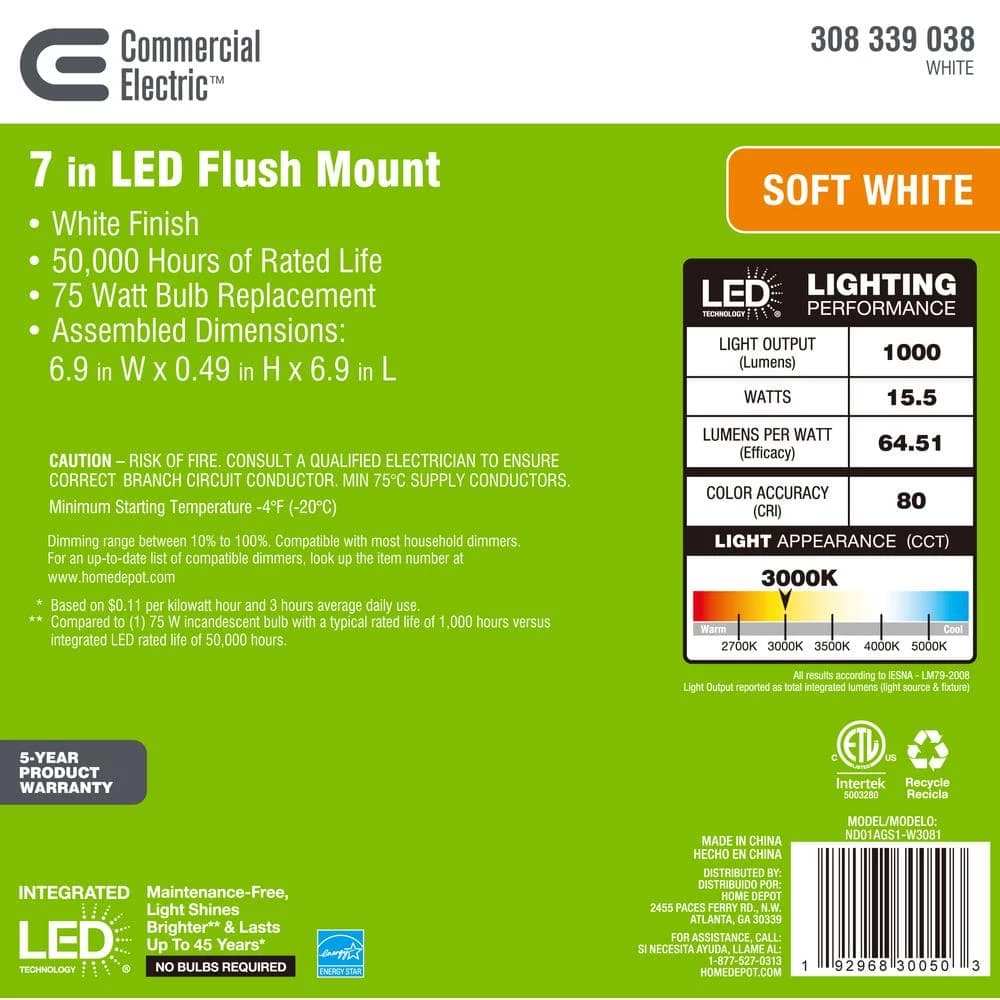 7 in. Square White LED Flush Mount by Commercial Electric 7 7 in. Square White LED Flush Mount by Commercial Electric - Image 5