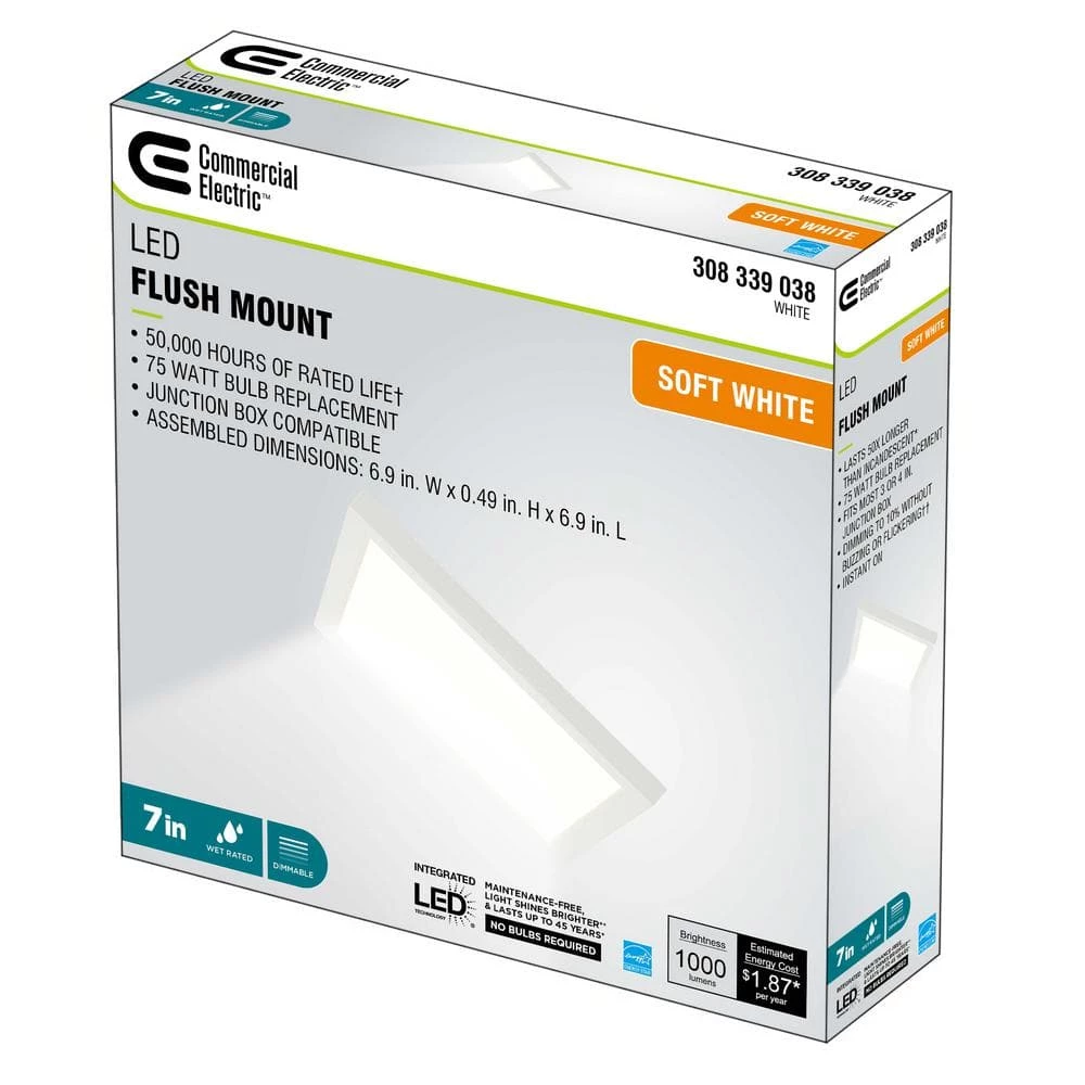 7 in. Square White LED Flush Mount by Commercial Electric 9 7 in. Square White LED Flush Mount by Commercial Electric - Image 7