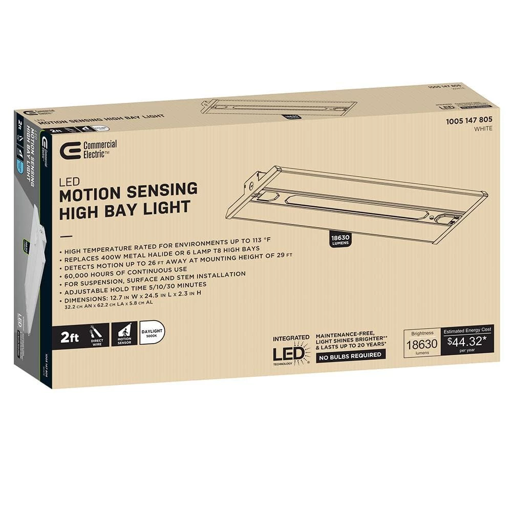 2 ft. 400-Watt Equivalent Motion Sensor Integrated LED White High Bay Light 18,000 Lumens Easy Wire Access 138-Watts by Commercial Electric 12 2 ft. 400-Watt Equivalent Motion Sensor Integrated LED White High Bay Light 18,000 Lumens Easy Wire Access 138-Watts by Commercial Electric - Image 10