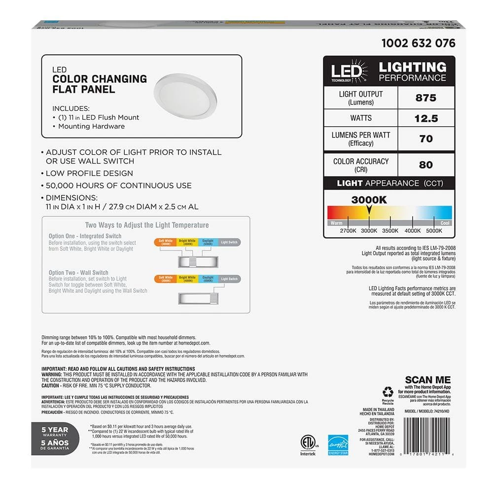 11 in. 12.5-Watt Dimmable White Integrated LED Edge-Lit Round Flat Panel Flush Mount Ceiling Light Color Changing by Commercial Electric 7 11 in. 12.5-Watt Dimmable White Integrated LED Edge-Lit Round Flat Panel Flush Mount Ceiling Light Color Changing by Commercial Electric - Image 5