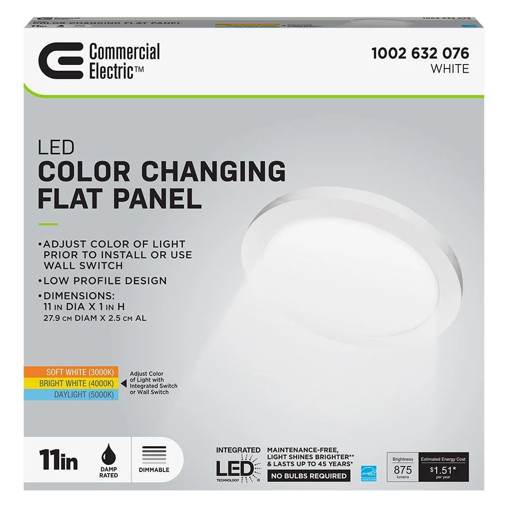 11 in. 12.5-Watt Dimmable White Integrated LED Edge-Lit Round Flat Panel Flush Mount Ceiling Light Color Changing by Commercial Electric 5 11 in. 12.5-Watt Dimmable White Integrated LED Edge-Lit Round Flat Panel Flush Mount Ceiling Light Color Changing by Commercial Electric - Image 3