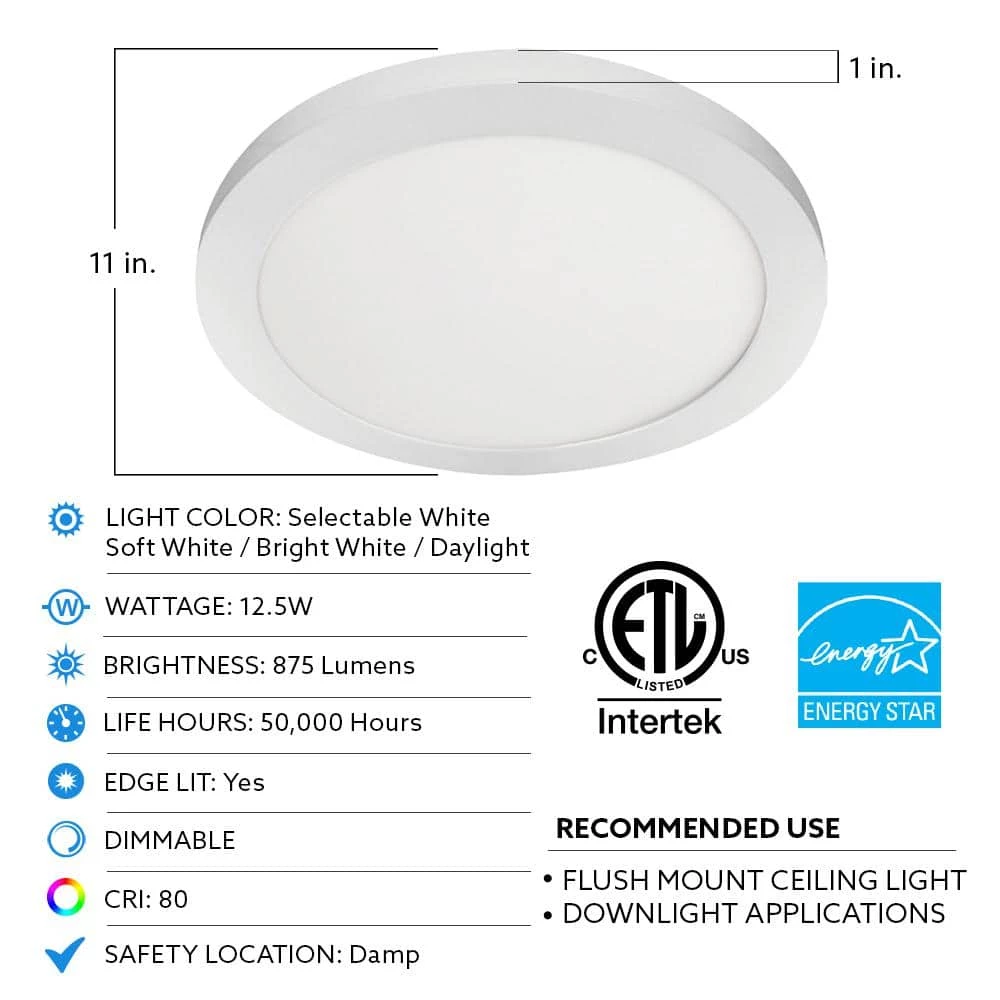 11 in. 12.5-Watt Dimmable White Integrated LED Edge-Lit Round Flat Panel Flush Mount Ceiling Light Color Changing by Commercial Electric 4 11 in. 12.5-Watt Dimmable White Integrated LED Edge-Lit Round Flat Panel Flush Mount Ceiling Light Color Changing by Commercial Electric - Image 2