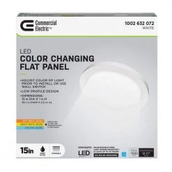 15 in. 22.5-Watt White Integrated LED 1650 Lumens Edge-Lit Round Flat Panel Flush Mount Ceiling Light w/Color Changing by Commercial Electric 14 15 in. 22.5-Watt White Integrated LED 1650 Lumens Edge-Lit Round Flat Panel Flush Mount Ceiling Light w/Color Changing by Commercial Electric -OCTO LIGHTS Shop white commercial electric led panel lights 74212 hd 40 1000