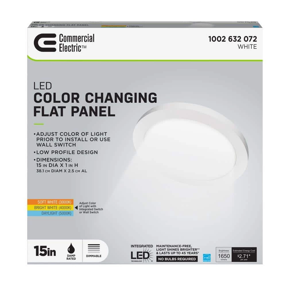 15 in. 22.5-Watt White Integrated LED 1650 Lumens Edge-Lit Round Flat Panel Flush Mount Ceiling Light w/Color Changing by Commercial Electric 5 15 in. 22.5-Watt White Integrated LED 1650 Lumens Edge-Lit Round Flat Panel Flush Mount Ceiling Light w/Color Changing by Commercial Electric - Image 3
