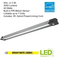 40 in. 64-Watt Equivalent Black Brushed Nickel PIR Motion Sensor LED Shop Light Linkable with Motion Timer 3000 Lumens by Commercial Electric 16 40 in. 64-Watt Equivalent Black Brushed Nickel PIR Motion Sensor LED Shop Light Linkable with Motion Timer 3000 Lumens by Commercial Electric -OCTO LIGHTS Shop white commercial electric shop lights 55701191 40 1000