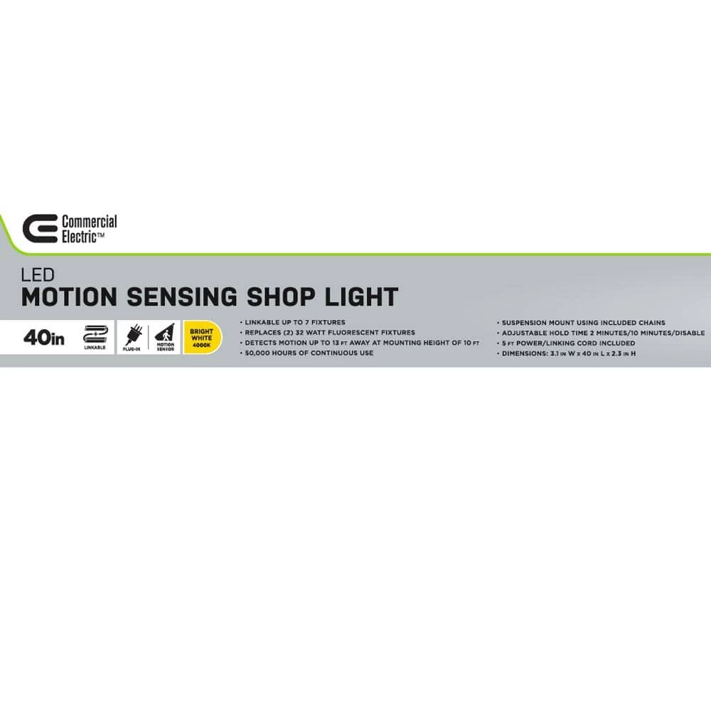 40 in. 64-Watt Equivalent Black Brushed Nickel PIR Motion Sensor LED Shop Light Linkable with Motion Timer 3000 Lumens by Commercial Electric 14 40 in. 64-Watt Equivalent Black Brushed Nickel PIR Motion Sensor LED Shop Light Linkable with Motion Timer 3000 Lumens by Commercial Electric - Image 12