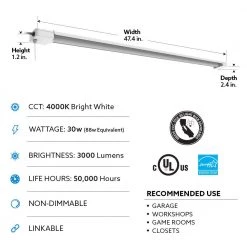 4 ft. 88-Watt Equivalent Integrated LED Utility White Shop Light with Pull Chain, Bright White by Commercial Electric -OCTO LIGHTS Shop white commercial electric shop lights 74104 hd 40 1000