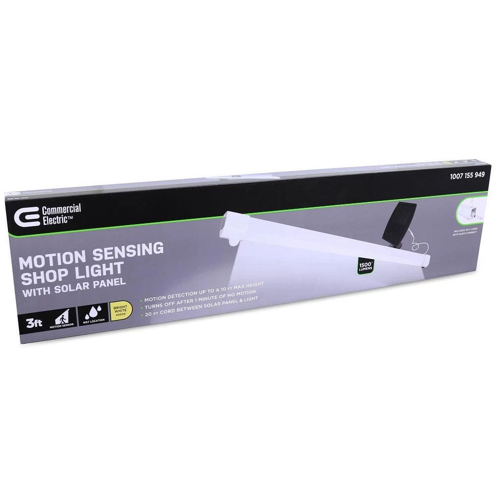 3 ft. 1-Light 6-Watt Equivalent Integrated LED White Shop Light with Solar Panel by Commercial Electric 4 3 ft. 1-Light 6-Watt Equivalent Integrated LED White Shop Light with Solar Panel by Commercial Electric - Image 2