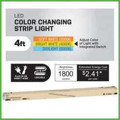 4 ft. 32-Watt Equivalent Color Selectable Linkable Plug-in Hardwire Integrated LED White Strip Light Fixture 1800 Lumens by Commercial Electric -OCTO LIGHTS Shop white commercial electric strip light fixtures 54261291 44 1000