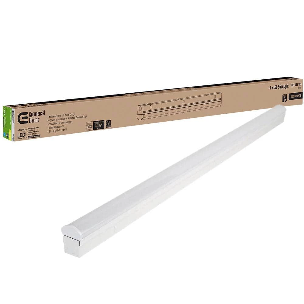 4 ft. 64-Watt Equivalent Integrated LED White Strip Light Fixture 3600 Lumens 4000K Bright White (4-Pack) by Commercial Electric 8 4 ft. 64-Watt Equivalent Integrated LED White Strip Light Fixture 3600 Lumens 4000K Bright White (4-Pack) by Commercial Electric - Image 6