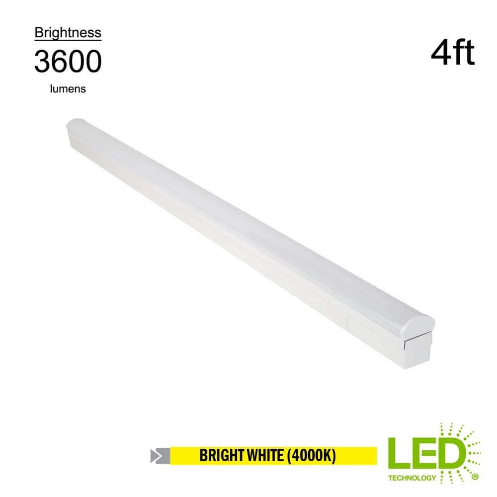 4 ft. 64-Watt Equivalent Integrated LED White Strip Light Fixture 3600 Lumens 4000K Bright White (4-Pack) by Commercial Electric 4 4 ft. 64-Watt Equivalent Integrated LED White Strip Light Fixture 3600 Lumens 4000K Bright White (4-Pack) by Commercial Electric - Image 2