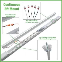 Commercial 8 ft. (Two 4ft.) 440 Watt Equivalent Integrated LED White Multi-Volt Strip Light Fixture 11000 Lumen (4-Pack) by Commercial Electric -OCTO LIGHTS Shop white commercial electric strip light fixtures 54598191 a 4pk 66 1000