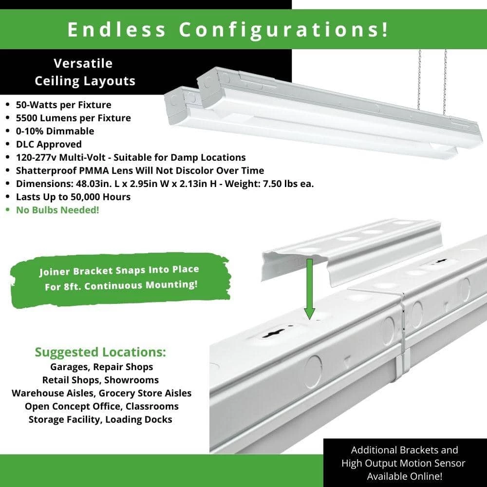 4 ft. 220-Watt Equivalent Integrated LED White Commercial Strip Light Fixture 4000K High Output 5500 Lumens by Commercial Electric 5 4 ft. 220-Watt Equivalent Integrated LED White Commercial Strip Light Fixture 4000K High Output 5500 Lumens by Commercial Electric - Image 3
