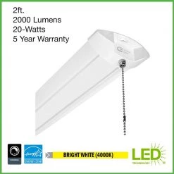 2 ft. 2000 Lumens Integrated LED White Strip Light Fixture with Pull Chain 4000K Bright White Dimmable by Commercial Electric -OCTO LIGHTS Shop white commercial electric strip light fixtures 568051410st 40 1000