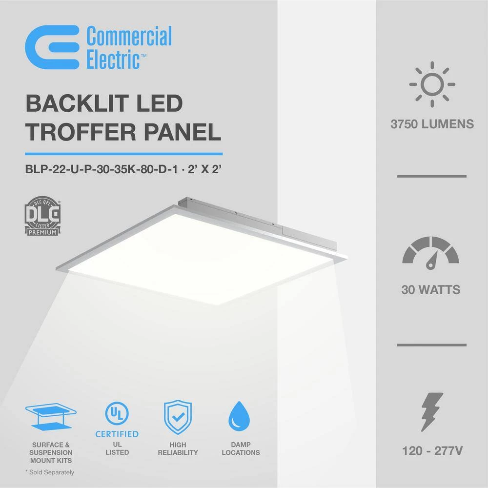 2 ft. x 2 ft. 250-Watt Equivalent White Integrated LED Backlit Troffer, 3750 Lumens, 3500K Warm White by Commercial Electric 7 2 ft. x 2 ft. 250-Watt Equivalent White Integrated LED Backlit Troffer, 3750 Lumens, 3500K Warm White by Commercial Electric - Image 5