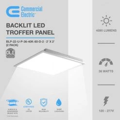 2 ft. x 2 ft. 300-Watt Equivalent White Integrated LED Backlit Troffer, 4590 Lumens, 4000K Bright White (2-Pack) by Commercial Electric -OCTO LIGHTS Shop white commercial electric troffers blp 22 u p 36 40k 80 d 2 1d 1000