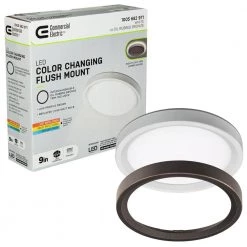 9 inch Color Selectable LED Flush Mount w/ Night Light Feature Optional White and Oil Rubbed Bronze Trim Rings by Commercial Electric